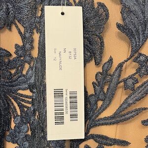 Jovani Navy and Beige Floral Embroidered Dress